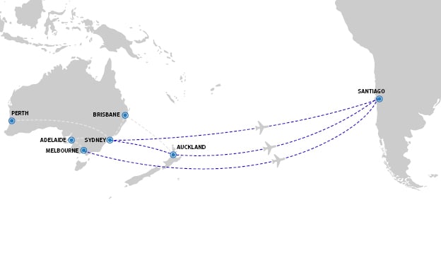 LATAM flight path Sydney Melbourne to Santiago LATAM flight path Sydney Melbourne to Santiago
