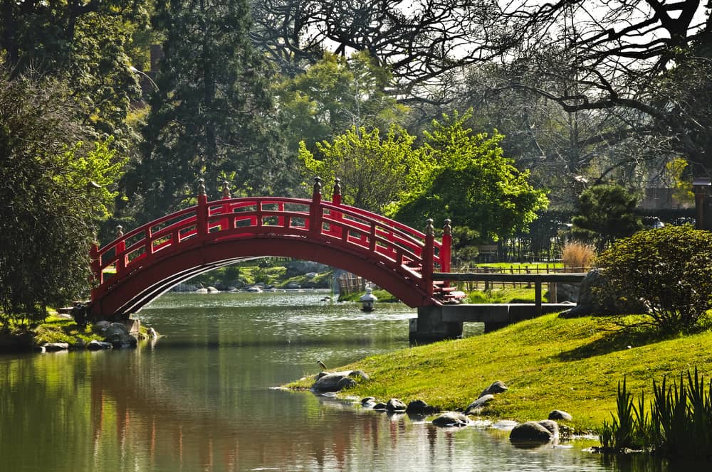red japanese bridge over a pond with trees red japanese bridge over a pond with trees