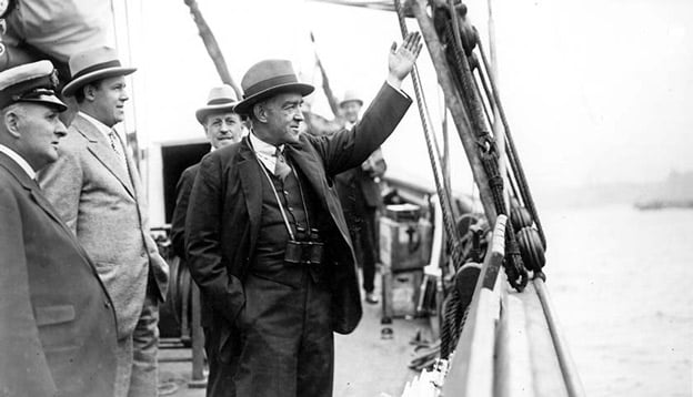 Sir Ernest Shackleton waving goodbye as he departs for his final mission. Photo Credit: Getty Images Sir Ernest Shackleton waving goodbye as he departs for his final mission. Photo Credit: Getty Images
