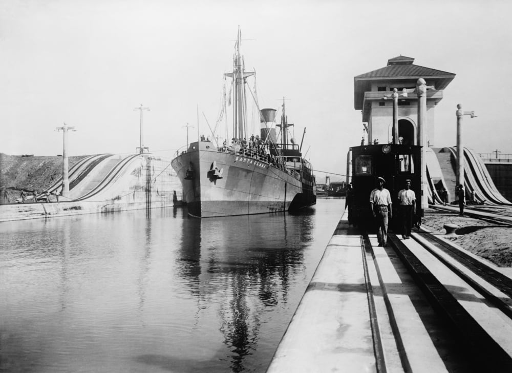 Ships moves through the Miraflores Lock of Panama Canal. Ships moves through the Miraflores Lock of Panama Canal.