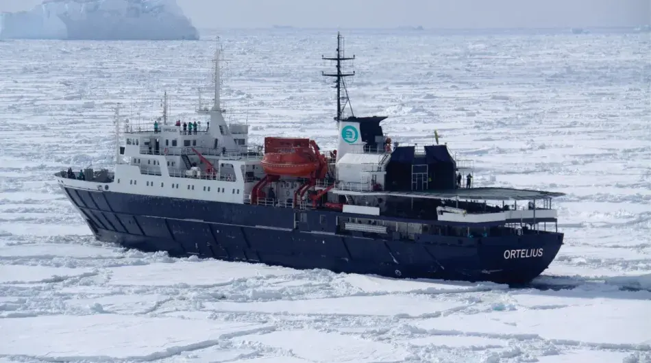 Ortelius exterior in pack ice: ctsy of Oceanwide Expeditions Ortelius exterior in pack ice