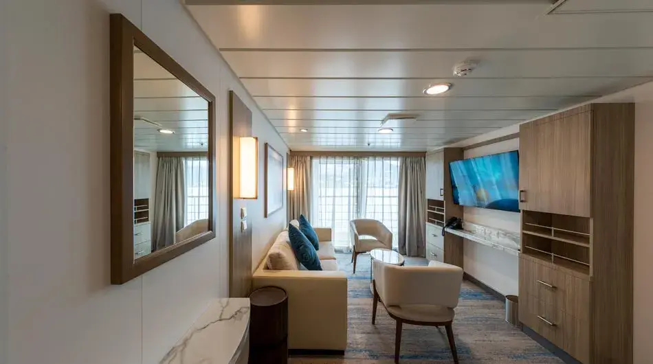 Captain's Suite Living area of the Captain's Suite on Greg Mortimer