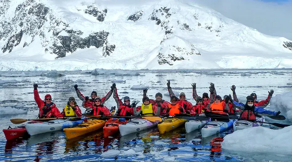 kayaking7 group of kayakers in Antarctica