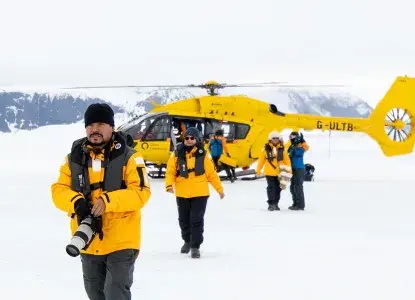 QUARK_Antarctica_Snow-Hill_Helicopter-Landing-hero.jpg Tourists landing at Snow Hill in Antarctica by helicopter with photo by Michelle Sole)
